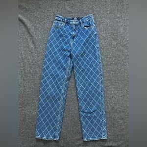 Hollister Women’s Ultra High Rise Blue Checker Vintage Dad Jean Size 3R W26 L31